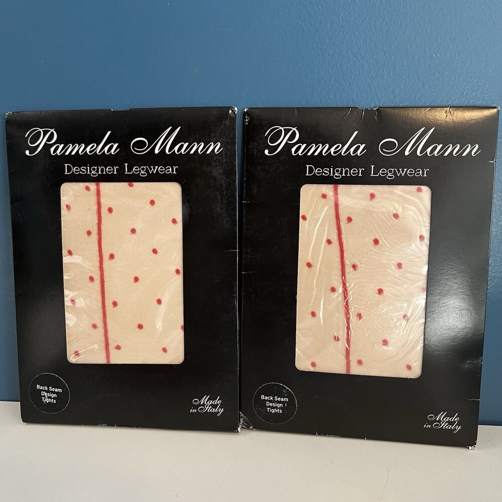 Pamela Mann Jive Seamed Dotty Tights (2) One Size Nude/Red Polka Dots New